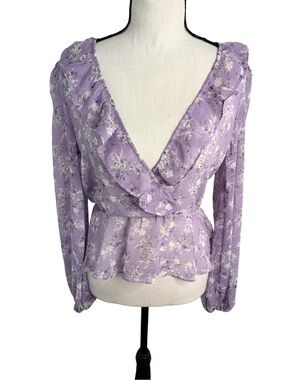 Stradivarius Lilac Floral Ruffle Peplum Blouse Size S